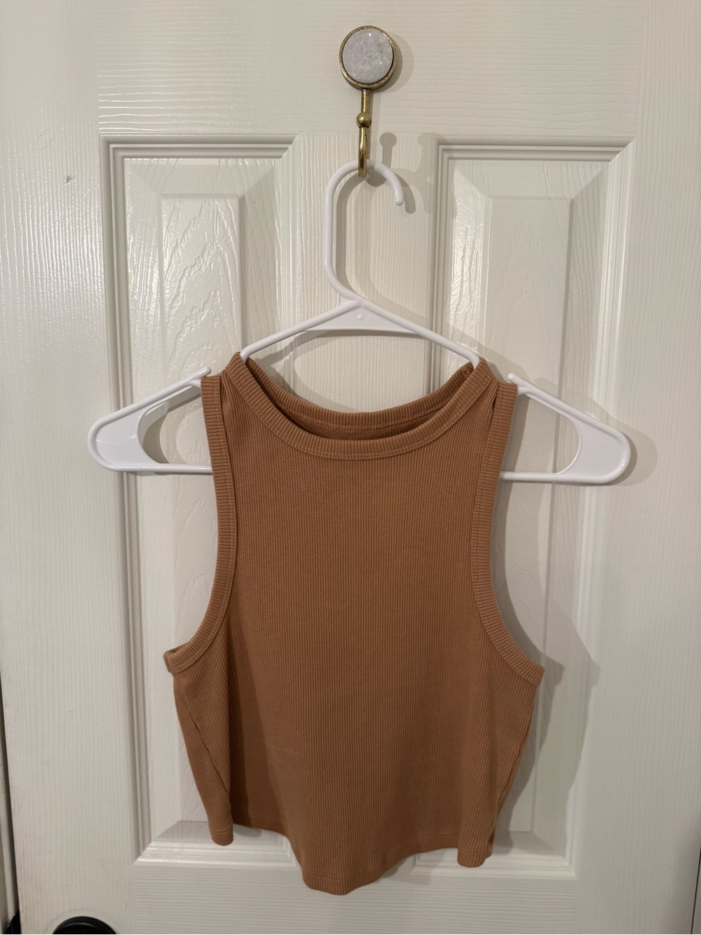 aerie Ribbed High-Neck Crop Tank Top - Camel Brown